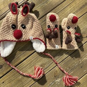 Nirvanna Designs Crochet Reindeer Hat and Mittens Set for Kids